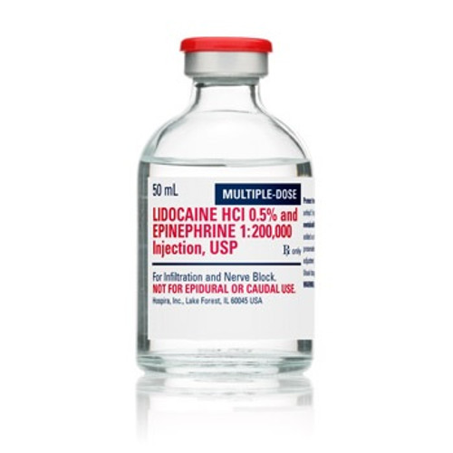 0.5% Lidocaine with 1:200,000 Epinephrine for Injection in 50mL Multiple Dose Vial - 25/Pack
