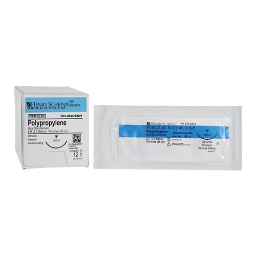 Henry Schein 2-0 x 18” Blue Polypropylene Monofilament Suture with C-8 Needle (5700473)