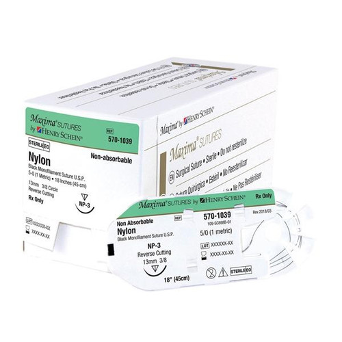 Henry Schein 3-0 x 18" Black Nylon Suture with FS-1 Needle (663B-HSM)
