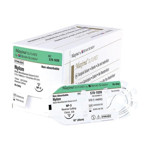 Henry Schein 4-0 x 18" Black Nylon Suture with P-3 Needle (699B-HSM)