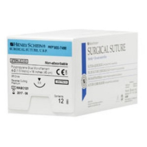 4-0 x 18" Blue Monofilament Polypropylene Suture with C-3 Needle - 12/Box
