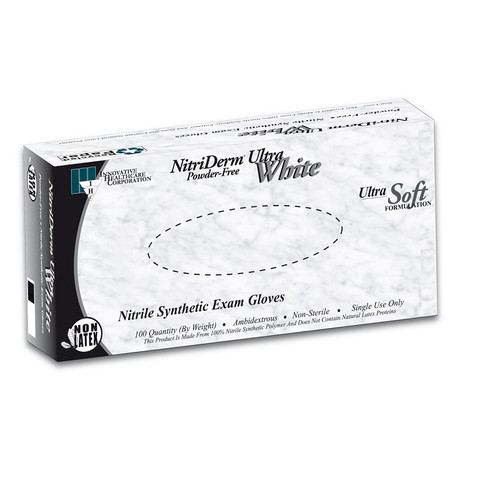 Small Nitriderm Ultra White Nitrile PF Exam Glove - 1,000/Case (167100)