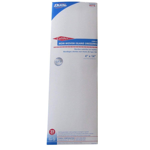 4" x 14" Caliber™ Sterile White Non-Woven Island Dressings - 25/Box 2Bx/Case