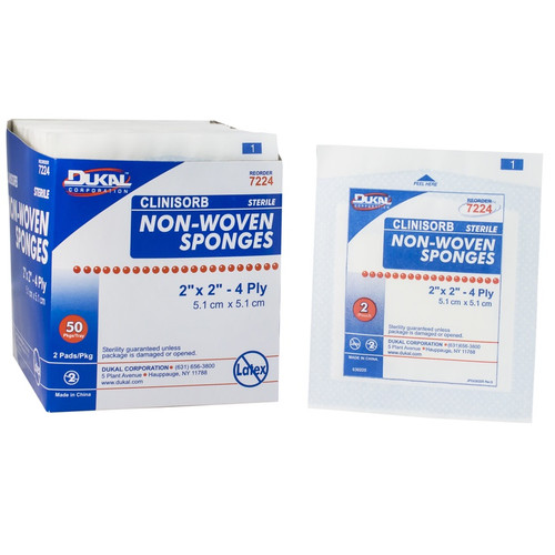 Dukal 2" x 2" Sterile 4-Ply Non-Woven Sponges (7224)