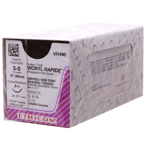 5-0 x 18" Vicryl Rapide Undyed Suture with P-1 Cutting Needle - 12/Box 