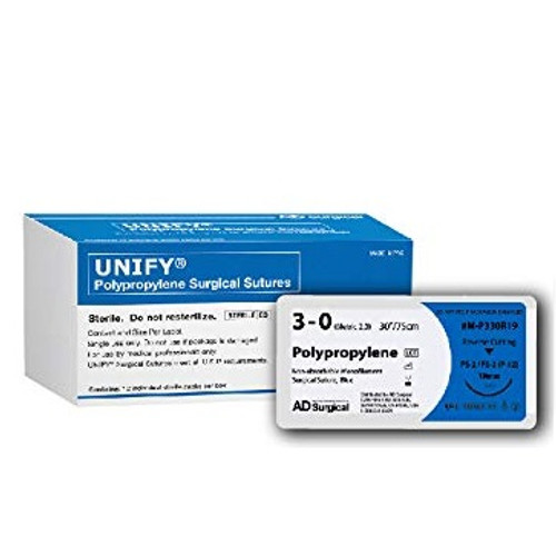 AD Surgical 3-0 x 30" Unify Blue Polypropylene Sutures with PS-2 Needle (M-P330R19) AD Surgical 3-0 x 30" Unify Blue Polypropylene Sutures with PS-2 Needle (M-P330R19)