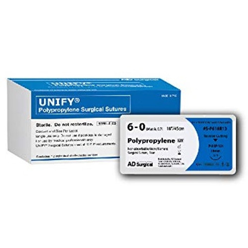 AD Surgical 6-0 x 18" Unify Blue Polypropylene Sutures with P-3 Needle (S-P618R13)