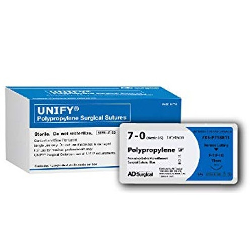 AD Surgical 7-0 x 18" Unify Blue Polypropylene Sutures with P-1 Needle (XS-P718R11)