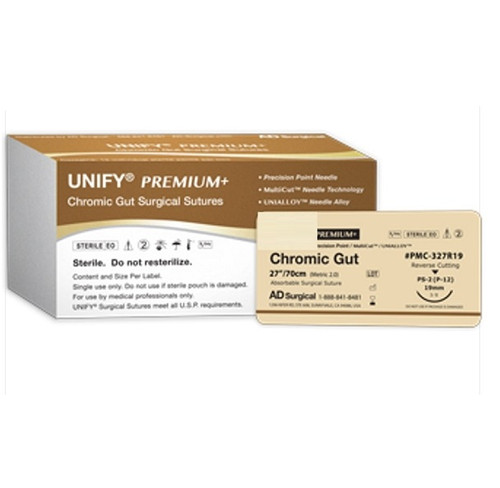 AD Surgical 3-0 x 18" Unify Chromic Gut Suture with PS-2 Needle (PMC-318R19)