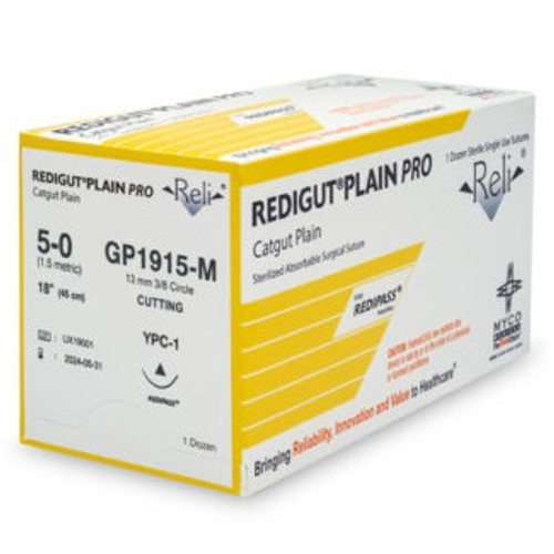 Myco 5-0 x 18" RELI® Redigut Pro Plain Gut Suture with PC-1 Needle (GP1915-M) Myco 5-0 x 18" RELI® Redigut Pro Plain Gut Suture with PC-1 Needle (GP1915-M)