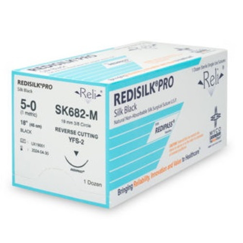 5-0 x 18" Redisilk® Pro Black Braided Suture with FS-2 Needle - 12/Box (SK682-M) 5-0 x 18" Redisilk® Pro Black Braided Suture with FS-2 Needle - 12/Box (SK682-M)