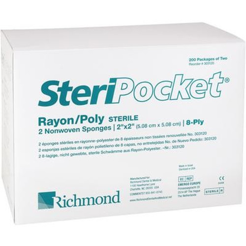 Richmond SteriPocket 2" x 2" Sterile 8-Ply Rayon/Poly NonWoven Sponge (303120)
