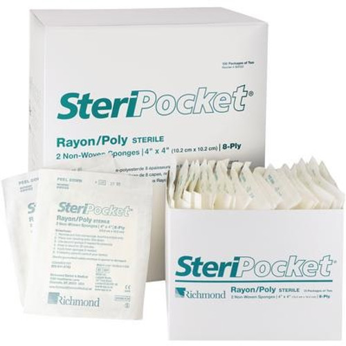 Richmond SteriPocket 4" x 4" Sterile 8-Ply Rayon/Poly NonWoven Sponge (303122)