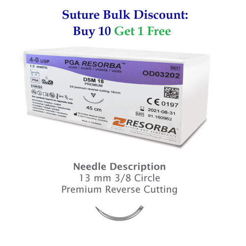 Osteogenics 5-0 x 45cm Resorba® PGA Resorba™ Suture with DSM13 Needle (OD03201) Osteogenics 5-0 x 45cm Resorba® PGA Resorba™ Suture with DSM13 Needle (OD03201)