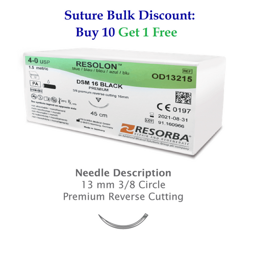 Osteogenics 6-0 x 45cm Resorba® Resolon™ Blue Suture with DSM13 Needle (OD13200) Osteogenics 6-0 x 45cm Resorba® Resolon™ Blue Suture with DSM13 Needle (OD13200)