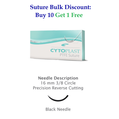 Osteogenics 3-0 x 28" Cytoplast™ White PTFE Suture with 16mm Black 3/8 Circle Precision Reverse Cutting Needle (CS0528BK) Osteogenics 3-0 x 28" Cytoplast™ White PTFE Suture with 16mm Black 3/8 Circle Precision Reverse Cutting Needle (CS0528BK)