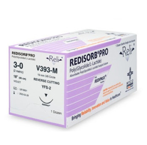 Myco 3-0 x 18" Reli® Pro Violet Braided PGLA Suture with FS-2 Needle (V393-M)