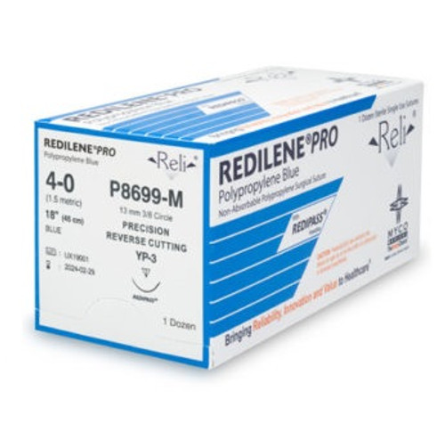 Myco 4-0 x 18" Reli® Redilene® Pro Blue Monofilament Polypropylene Suture with P-3-Needle (P8699-M) Myco 4-0 x 18" Reli® Redilene® Pro Blue Monofilament Polypropylene Suture with P-3-Needle (P8699-M)