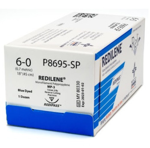 Myco 6-0 x 18" Reli® Redilene® Pro Blue Monofilament Polypropylene Suture with P-3 Needle (P8695-SP) Myco 6-0 x 18" Reli® Redilene® Pro Blue Monofilament Polypropylene Suture with P-3 Needle (P8695-SP)
