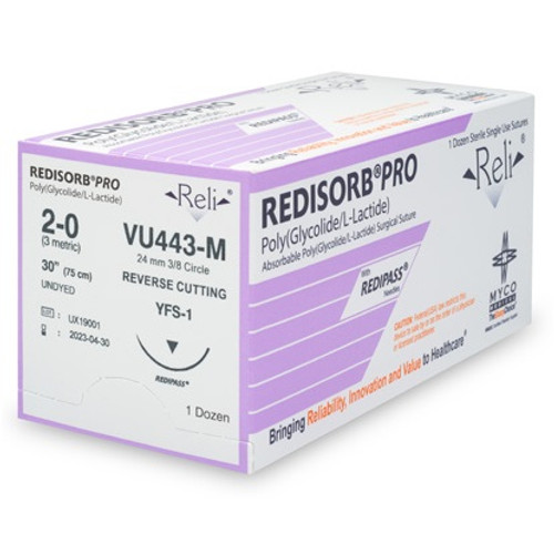 Myco 2-0 x 30" Reli® Redisorb® Pro Undyed Braided PGLA Suture with FS-1 Needle (VU443-M) Myco 2-0 x 30" Reli® Redisorb® Pro Undyed Braided PGLA Suture with FS-1 Needle (VU443-M)