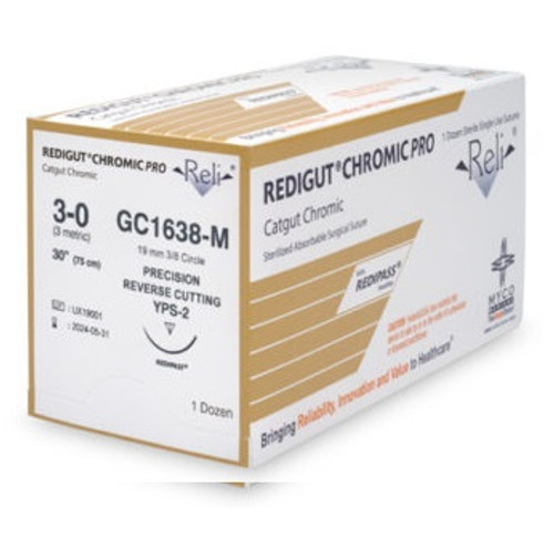 Myco 3-0 x 30" Reli® Redigut® Pro Undyed Chromic Gut Suture with PS-2 Needle (GC1638-M)