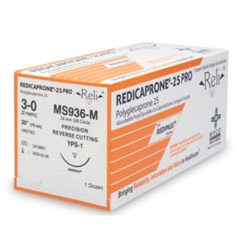 Myco 3-0 x 30" Reli® Redicaprone® Pro Undyed Poliglecaprone 25 Suture with PS-1 Needle (MS936-M) Myco 3-0 x 30" Reli® Redicaprone® Pro Undyed Poliglecaprone 25 Suture with PS-1 Needle (MS936-M)