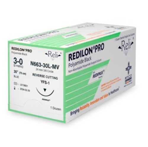 Myco 3-0 x 30" Reli® Redilon® Pro Blue Nylon Monofilament Suture with FS-1 Needle (N663-30L-MV)