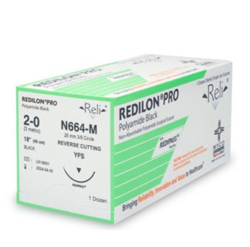 Myco 2-0 x 18" Reli® Redilon® Pro Black Nylon Monofilament Suture with FS Needle (N664-M) Myco 2-0 x 18" Reli® Redilon® Pro Black Nylon Monofilament Suture with FS Needle (N664-M)