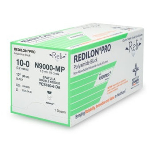 Myco 10-0 x 12" Reli® Redilon® Pro Black Nylon Monofilament Suture with CS160-6 Needle & CS160-6 Needle (N9000-MP)