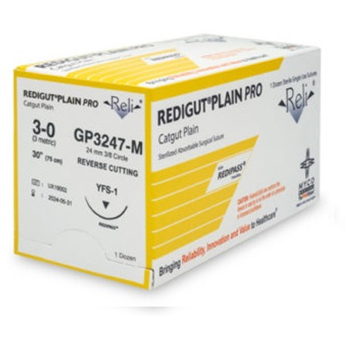 Myco 3-0 x 30" Reli® Redigut® Plain Gut Suture with FS-1 Needle (GP3247-M)