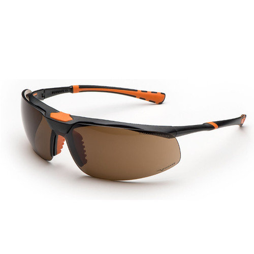Univet Model 5X3 Solar Brown Safety Glasses with Black & Orange Frames (MDU5037S)