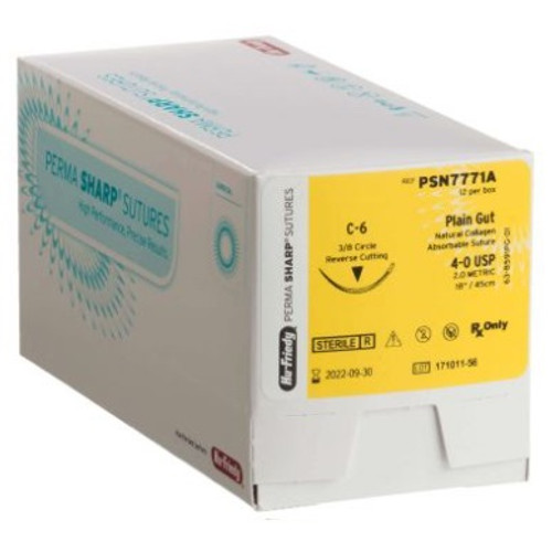 Hu-Friedy 4-0 x 27" Plain Gut Perma Sharp Suture with C-6 Needle (PSNH821A)