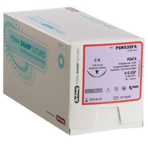Hu-Friedy 4-0 x 18" Undyed Fast-Absorbing PGA Perma Sharp Suture with Premium C-3 Needle (PSN510FA)