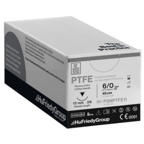 Hu-Friedy 6-0 x 18" White PTFE Perma Sharp Suture with Premium C-3 Needle (PSNPTFE11)