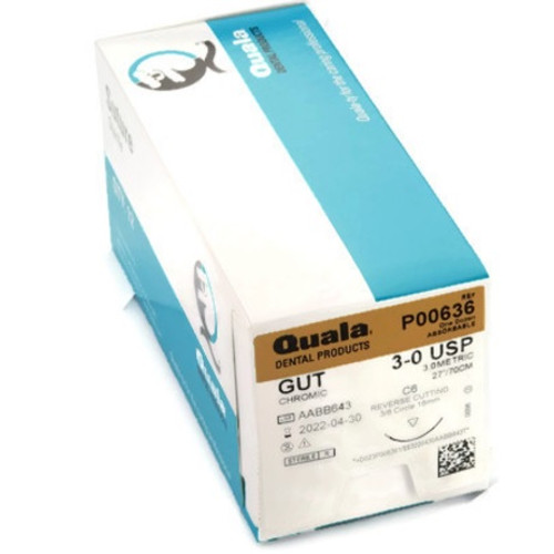 Quala 3-0 x 27" Chromic Gut Suture with C-6 Needle (P00636)