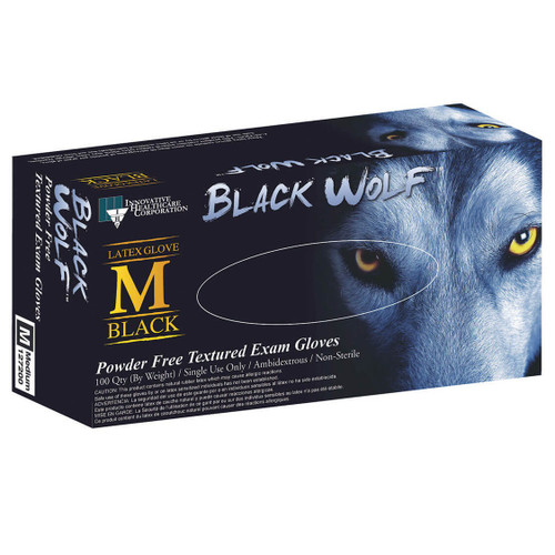 IHC Medium Black Wolf Latex PF Exam Glove (127200)