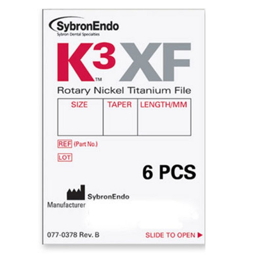 Kerr Endodontics #25 x 21mm K3XF Rotary Nickel Titanium File with 0.10 Taper (823-0251)