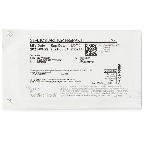 Cardinal Health IV Start Kit with ChloraPrep CHG FREPP & and Tegaderm (01-9000A)