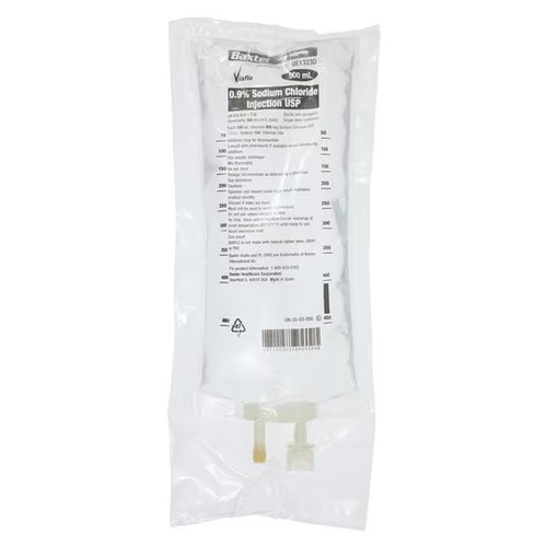 Baxter 0.9% Sodium Chloride for Injection in 500mL DAC Viaflo Plastic Container (UE1323D) Baxter 0.9% Sodium Chloride for Injection in 500mL DAC Viaflo Plastic Container (UE1323D)