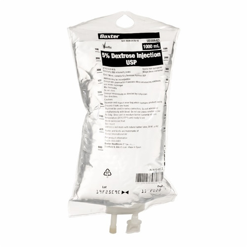 Baxter 5% Dextrose for Injection in 1,000mL in Viaflo Plastic Container (UE0064D) Baxter 5% Dextrose for Injection in 1,000mL in Viaflo Plastic Container (UE0064D)