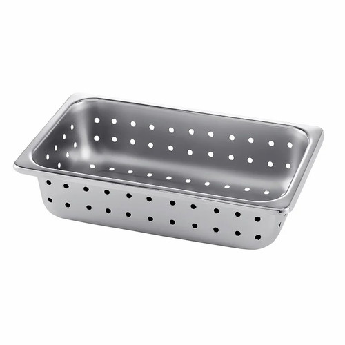 Dukal Med-Tech 10.23" x 6.29" x 2.56" Perforated Stainless-Steel Instrument Tray (4275P)