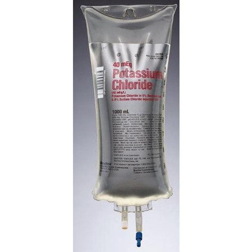Baxter 5% Dextrose, 0.9% Sodium Chloride and 40mEq/L Potassium Chloride for Injection in 1,000mL Plastic Bag (2B2454X) Baxter 5% Dextrose, 0.9% Sodium Chloride and 40mEq/L Potassium Chloride for Injection in 1,000mL Plastic Bag (2B2454X)