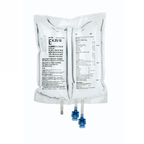 Baxter Clinimix E 4.25% Amino Acid with Electrolytes in 5% Dextrose with Calcium for Injection in 1,000mL Bag (2B7737) Baxter Clinimix E 4.25% Amino Acid with Electrolytes in 5% Dextrose with Calcium for Injection in 1,000mL Bag (2B7737)