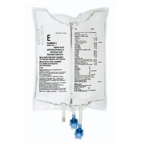 Baxter Clinimix E 5% Amino Acid with Electrolytes in 15% Dextrose with Calcium for Injection in 1,000mL Clarity Dual Chamber Container (2B7740) Baxter Clinimix E 5% Amino Acid with Electrolytes in 15% Dextrose with Calcium for Injection in 1,000mL Clarity Dual Chamber Container (2B7740)