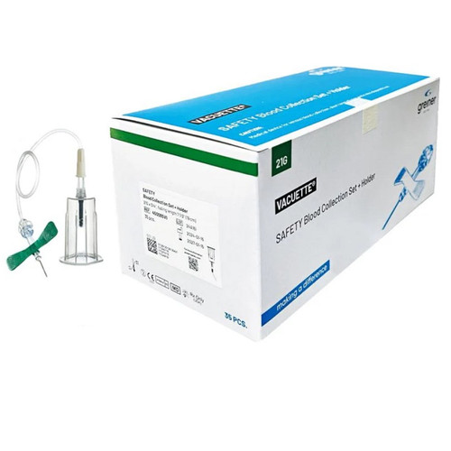 Greiner 21G x 3/4" Safety Blood Collection Set + Holder with 7-1/2" Tubing (450085V1) Greiner 21G x 3/4" Safety Blood Collection Set + Holder with 7-1/2" Tubing (450085V1)