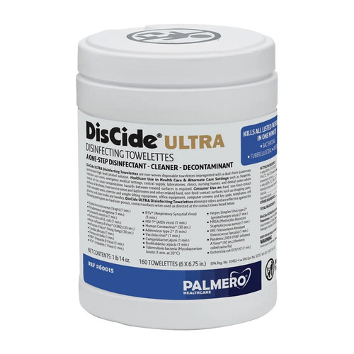 Palmero Healthcare 6” x 6-3/4” DisCide Ultra Disinfecting Towelettes (60DIS)