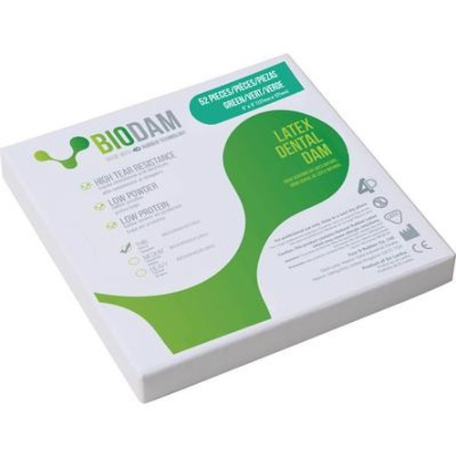 4D Rubber 5” x 5” Green Biodam Medium Gauge Latex Dental Dam (BIOGRN02412852)