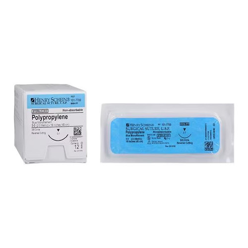 Henry Schein 3-0 x 18” Blue Polypropylene Monofilament Suture with C-7 Needle (1017700)