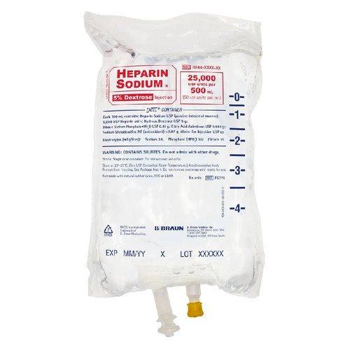B. Braun 25,000 Units Heparin in 5% Dextrose for Injection in 500mL EXCEL IV Container (P5771)