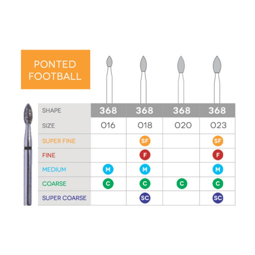 3D Dental #368-016M Football Disposable Diamond Bur with Medium Grit (DB-368-016M)